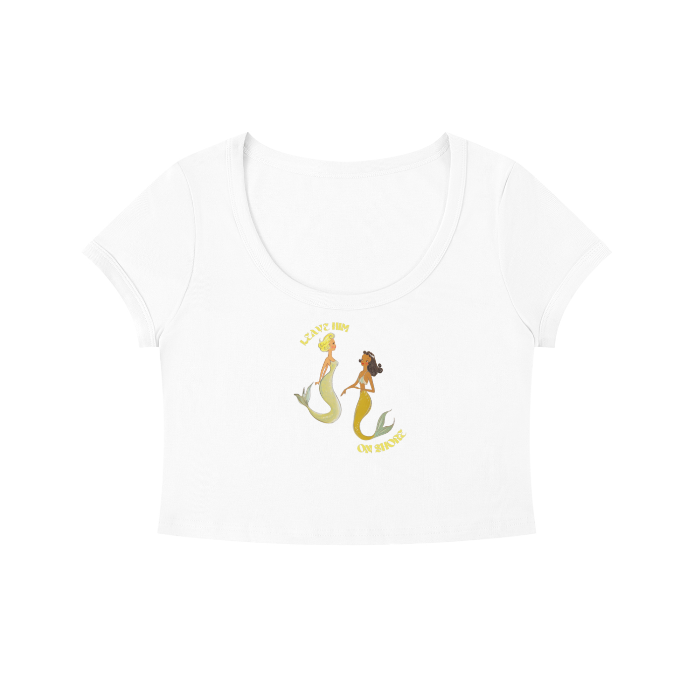 White tank top with a mermaid graphic on a white background