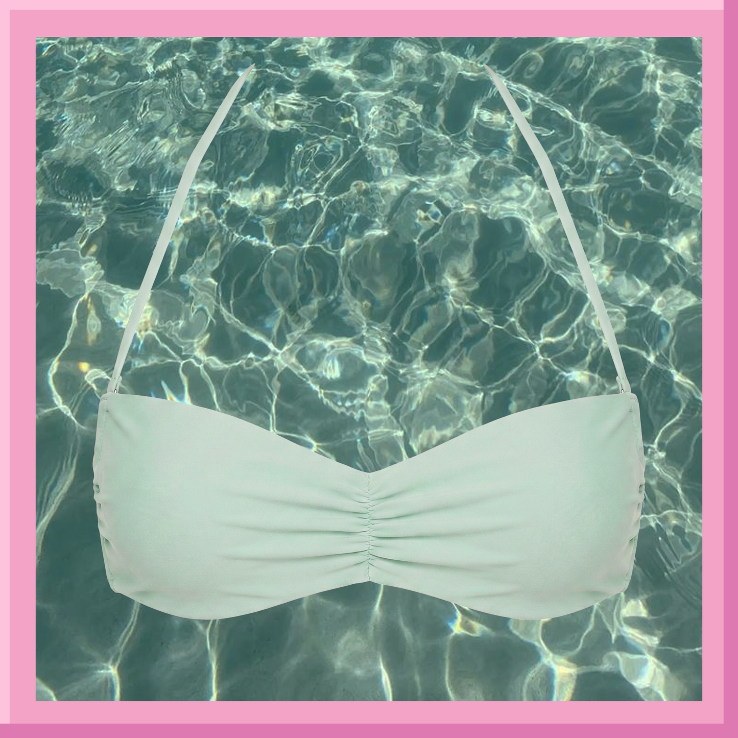 White bikini top with straps over clear pool water