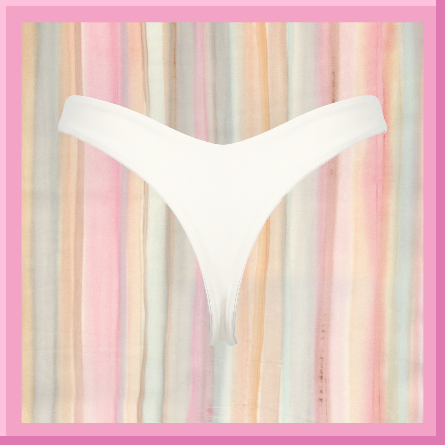 White thong against a pastel striped background