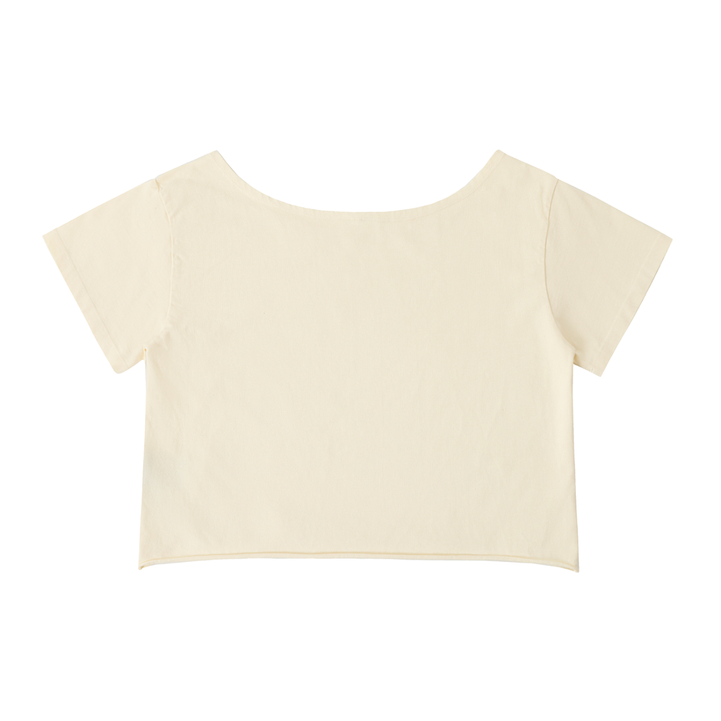 “Leave Him On Shore” Off-Shoulder Rolled Hem Cotton T-Shirt